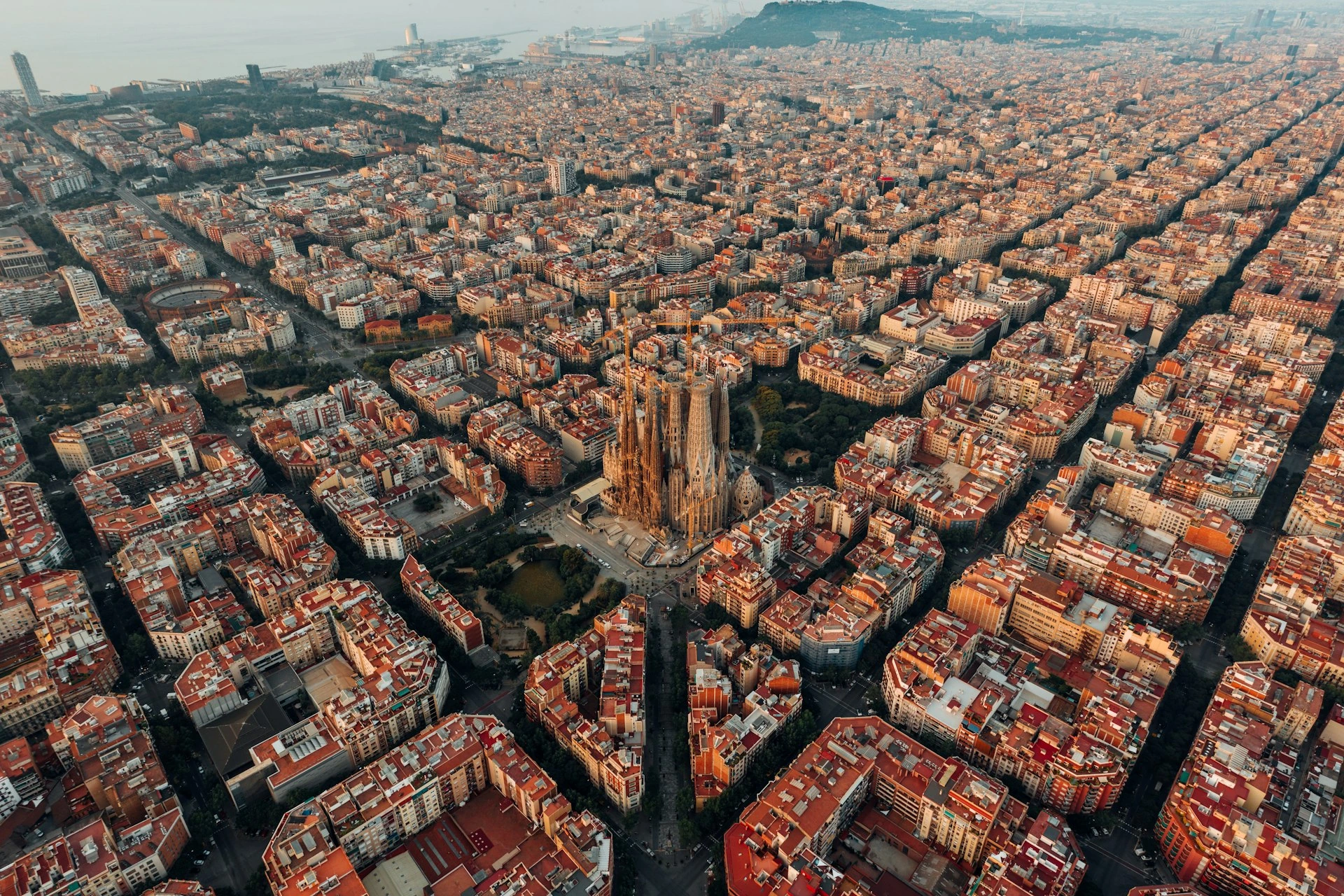 Barcelona Aerial Skyline & Sagrada Família